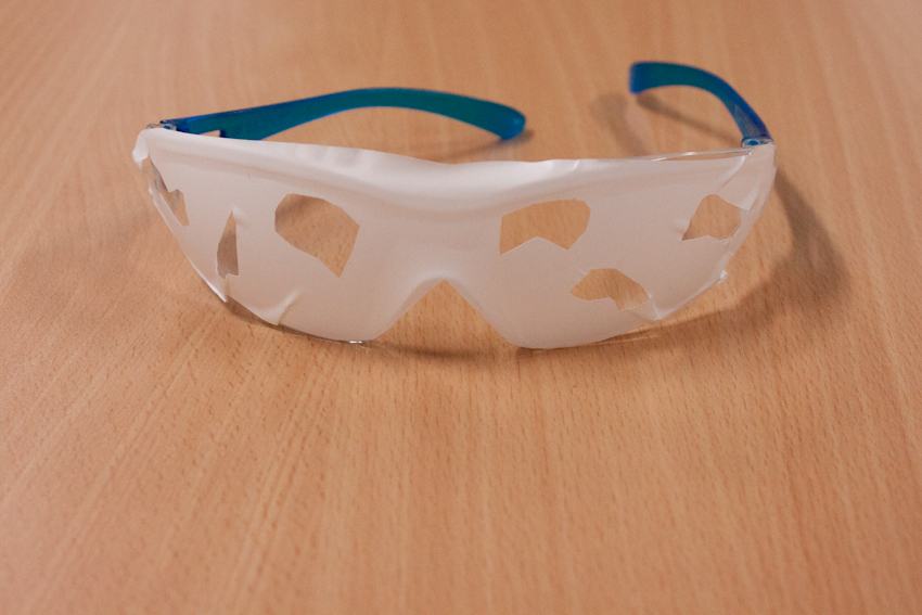 Pedagogy, vision and perspective. A pair of simulation glasses. Image by Cat Jones 2014